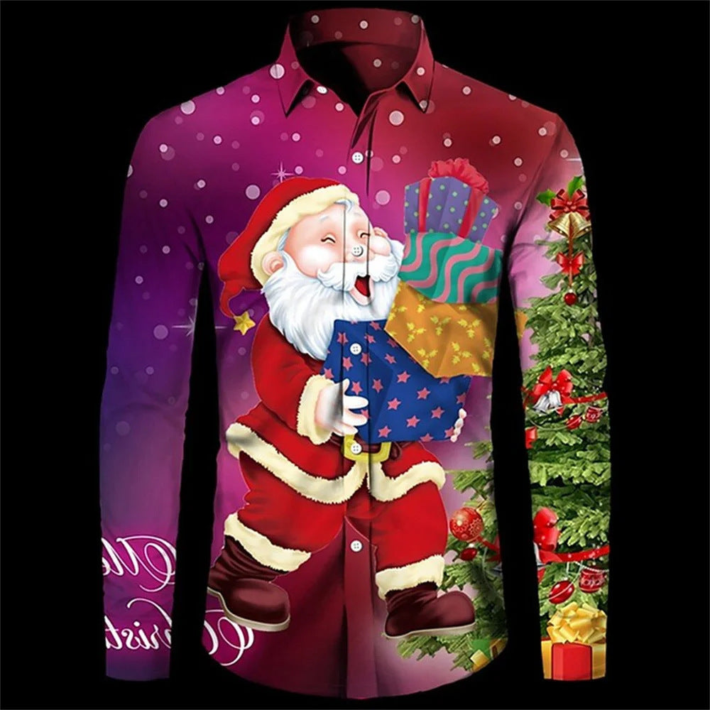 Santa Claus Holiday Shirt, Digital 3D Printed Long-Sleeve Shirt