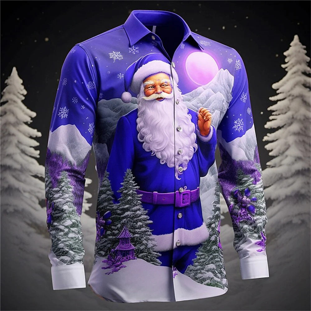 Santa Claus Holiday Shirt, Digital 3D Printed Long-Sleeve Shirt