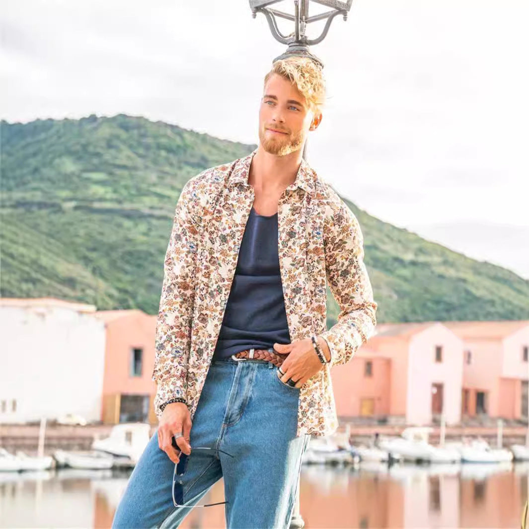 Men's Loose-fit Camouflage Multi-color Casual Jacquard Shirt