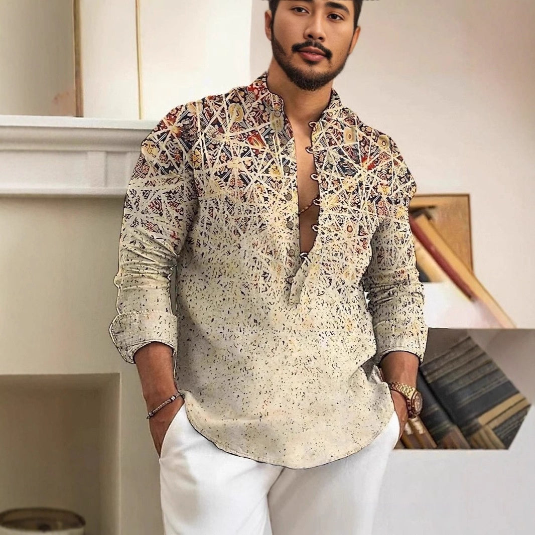 European And American Men's Long-sleeve Casual Printed Shirts