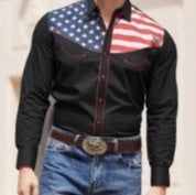 European And American Men's Long-sleeve Casual Printed Shirts