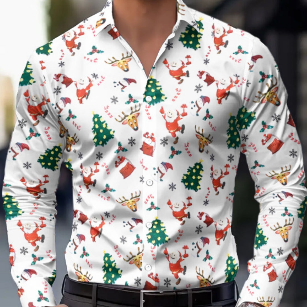 Santa Claus Holiday Shirt, Digital 3D Printed Long-Sleeve Shirt