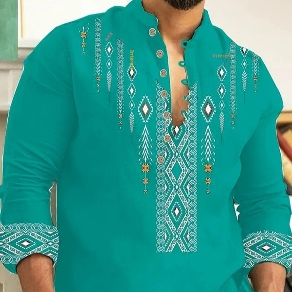 European And American Men's Long-sleeve Casual Printed Shirts