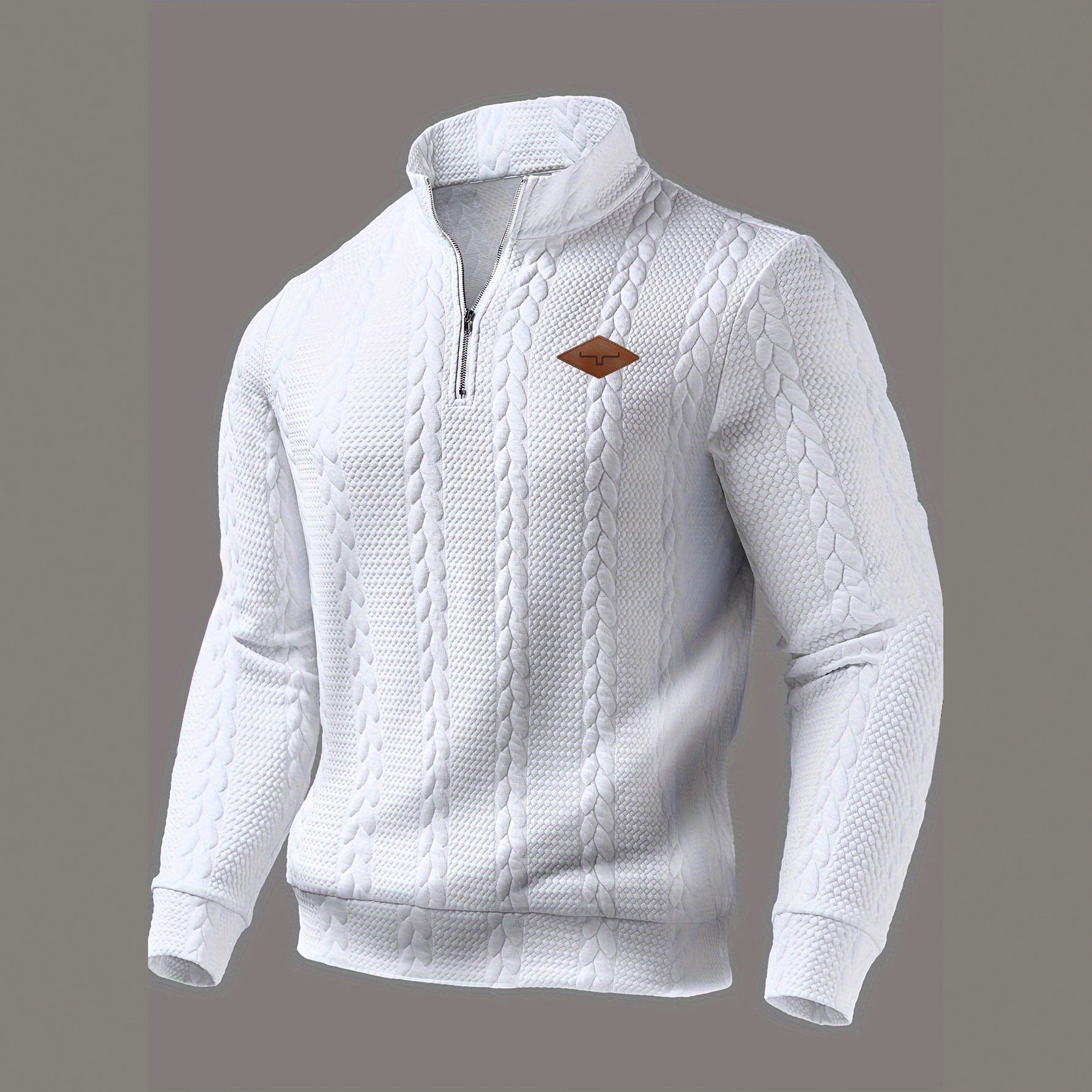 European And American AutumnWinter Casual Textured Fabric Zippered Crew Neck Long-Sleeve Shirt