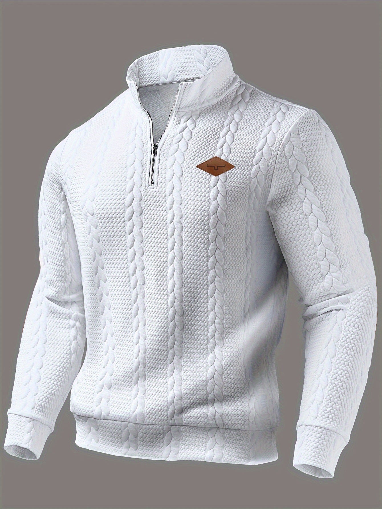 European And American AutumnWinter Casual Textured Fabric Zippered Crew Neck Long-Sleeve Shirt